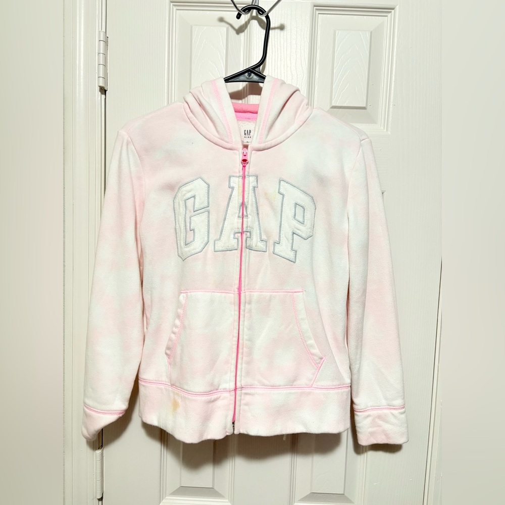 Pre-owned Gap Kids pink/white tie-dye zipper hoodie & sweatpants set/Size:XL(12)